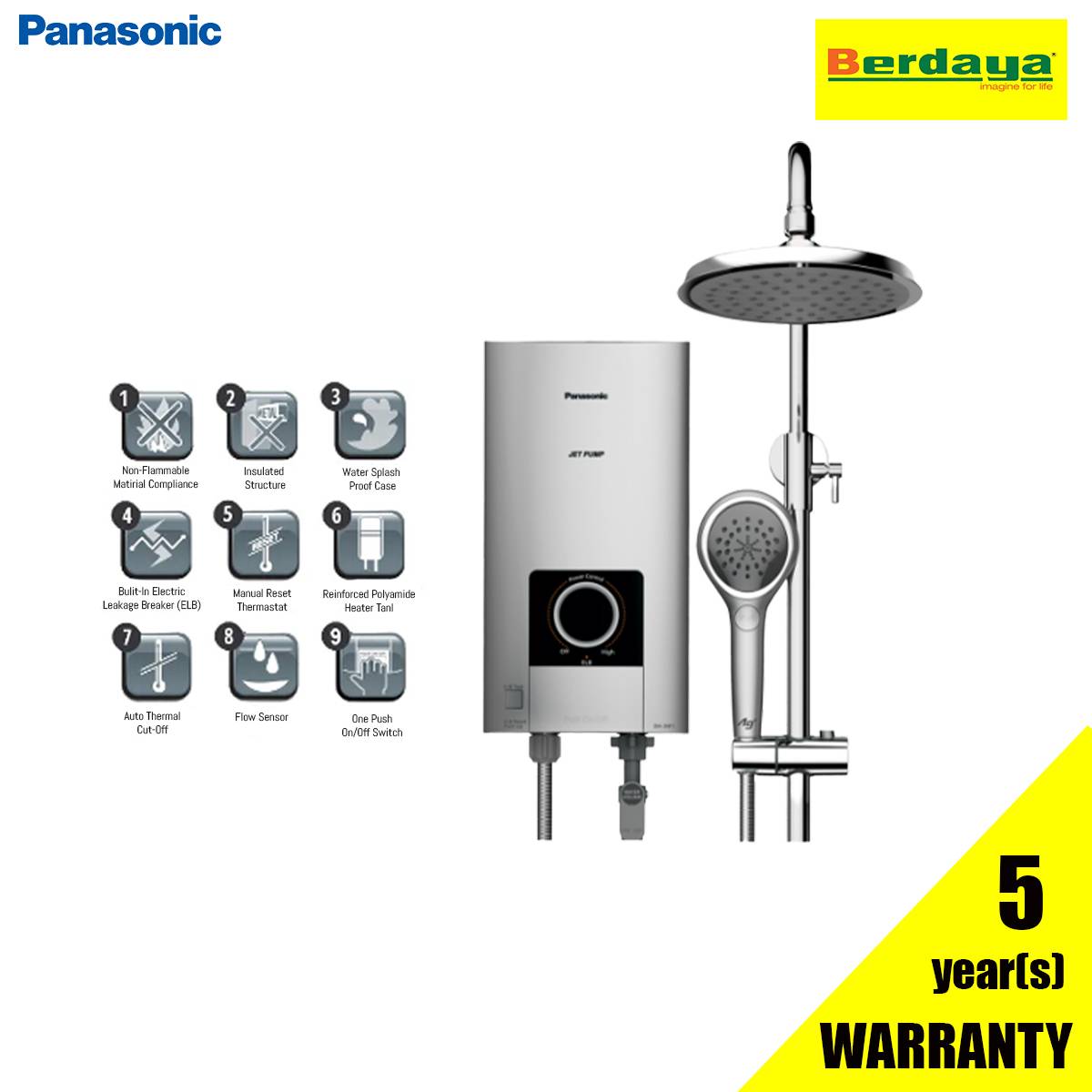 Panasonic 3600W DH-3NP2MSR Home Shower With Jet Pump Water Heater | Berdaya