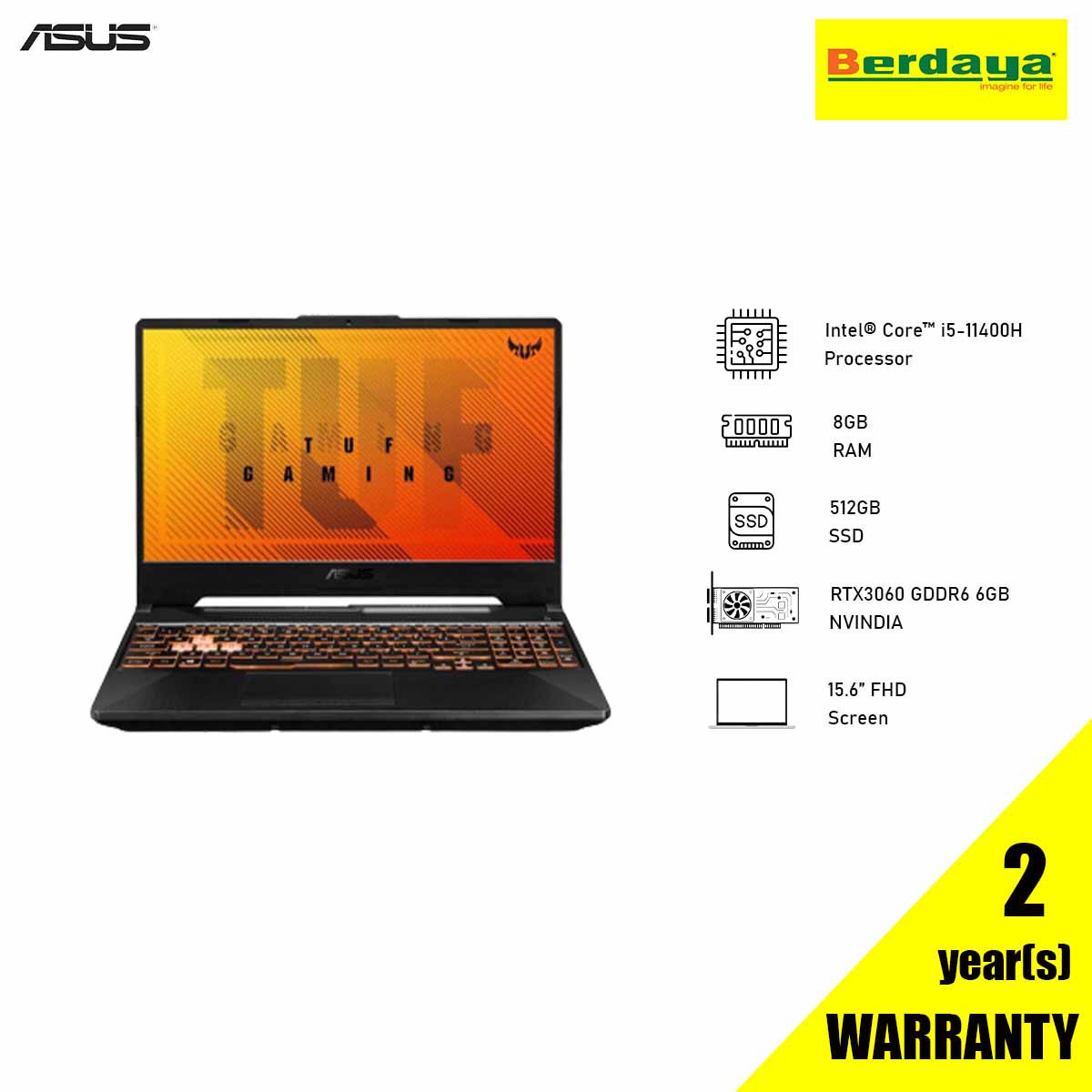 ASUS TUF F15 FX506H-MHN224W | I5-11400H | 8GB | 512GB SSD | RTX3060 6GB ...