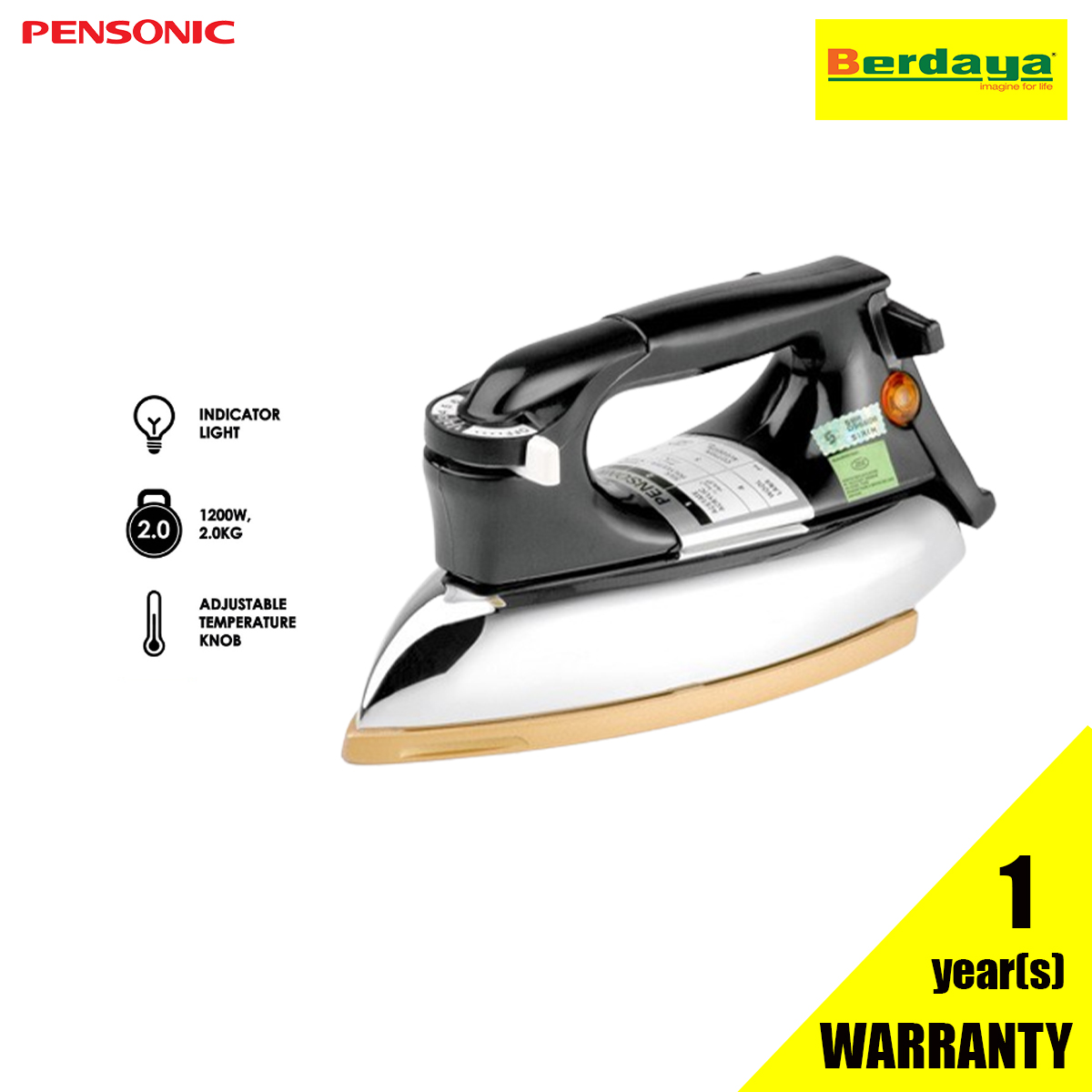 pensonic-1200w-pi-600-non-stick-teflon-coating-dry-iron-berdaya