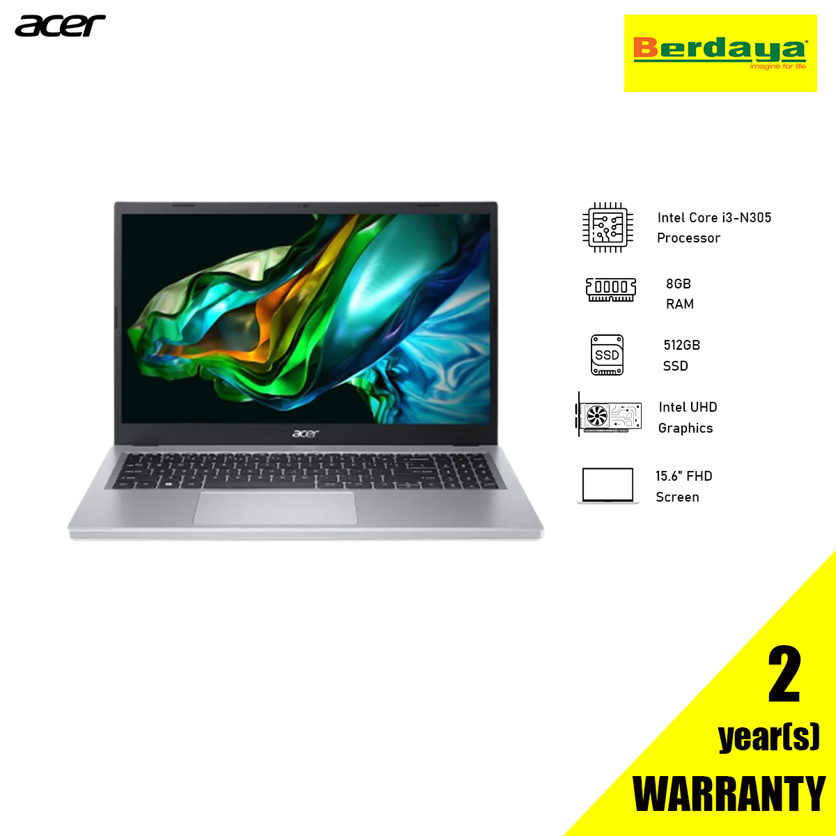 Acer Aspire 3 A315-510P-33QW | I3-N305 | 8GB DDR5 | 512GB SSD | INTEL ...