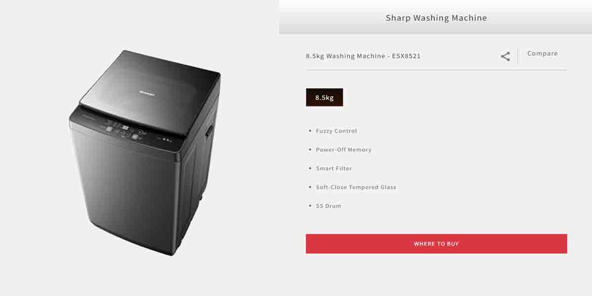 Sharp 8.5KG ESX8521 Top Load Washing Machine | Berdaya