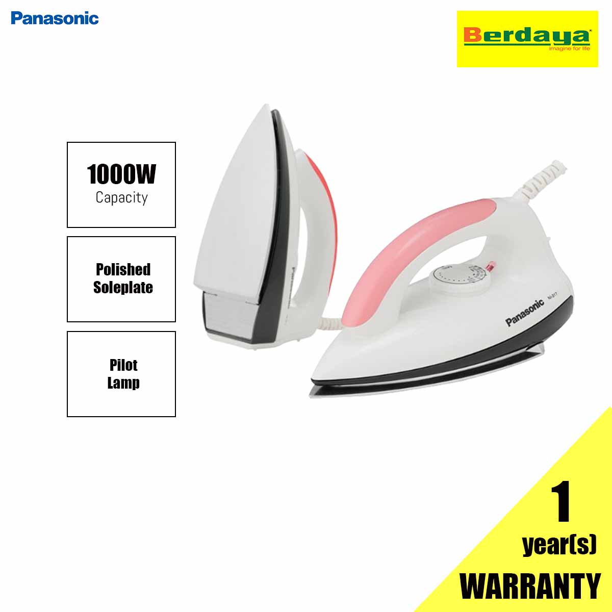 Panasonic 1000W NI-317W-LN Polished Dry Iron | Berdaya